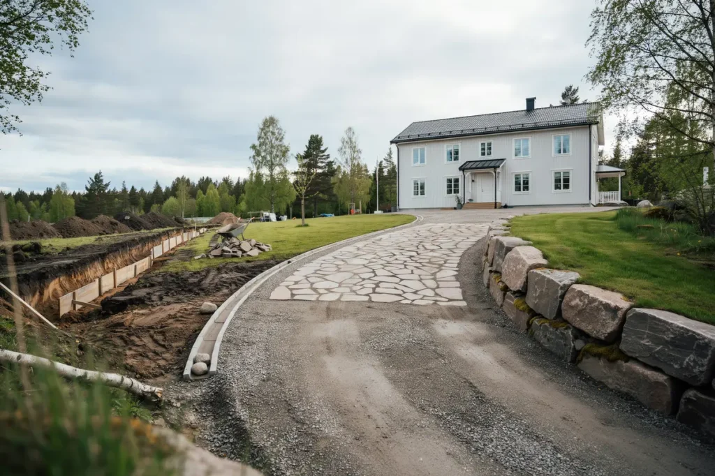 infart till huset i sluttande tomt s planerar du markarbete som h ller ver tid